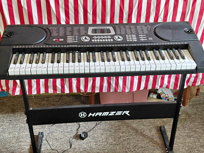Hamzer 61-Key Full Size Electronic Keyboard w/ Stand, Built-in Speakers, Black