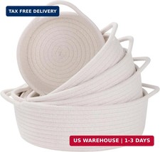 Small Storage Woven Baskets Shelves Natural Cotton Rope Bins with Handle Toilet