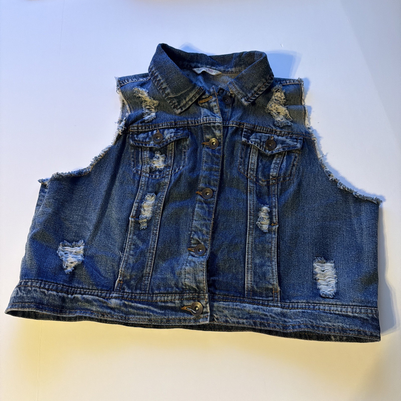Highway Jeans Denim Vest Women’s Size 1X Dark, Distressed, Sleeveless