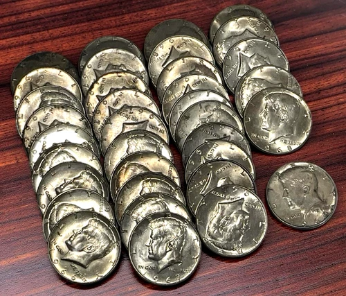 Lot of 35 JFK 40% Silver Kennedy Half Dollar Coins 1966 1967 1968 1969 FV $17.50