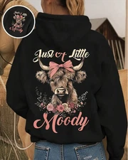 Women's Highland Cow Graphic Hooded Sweatshirt - "Just a Little Moody" Hoodie