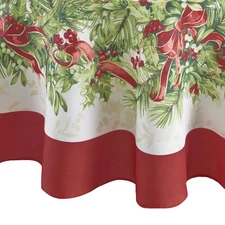 Home Fashions Holly Traditions Fabric Tablecloth, 60 x 84 Oval, Christmas