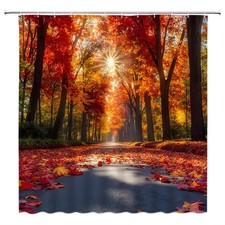 Fall Landscape Shower Curtain Orange Autumn Forest Maple Tree Nature Seasonal Sc