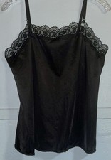 Vintage Shadowline Black Nylon Cami Camisole Top w Lace Trim Size Medium
