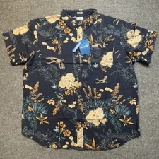 Columbia Mens Large Rapid Rivers Printed Short Sleeve Shirt Navy Outback NEW