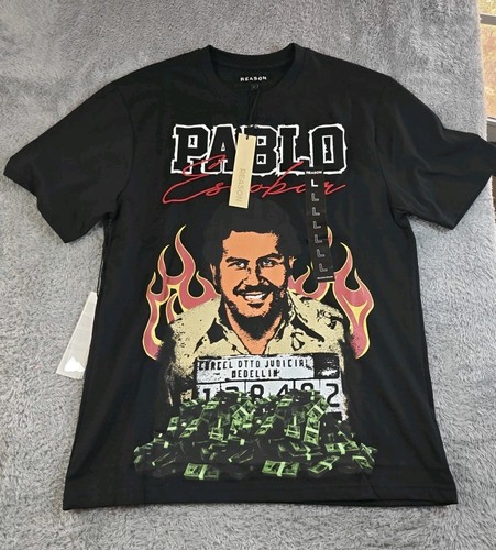 Reason Embroidered Pablo Escobar T-Shirt Large L Don Pablo Colombia New Black