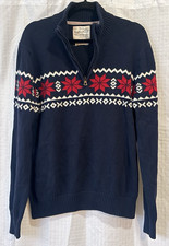 Weatherproof Vintage Fair Isle Half Zip Cotton Sweater Nordic Snowflake Mens M