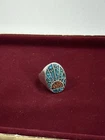Vintage Sterling Silver Turquoise Chip Inlay Sunburst Ring Size 11