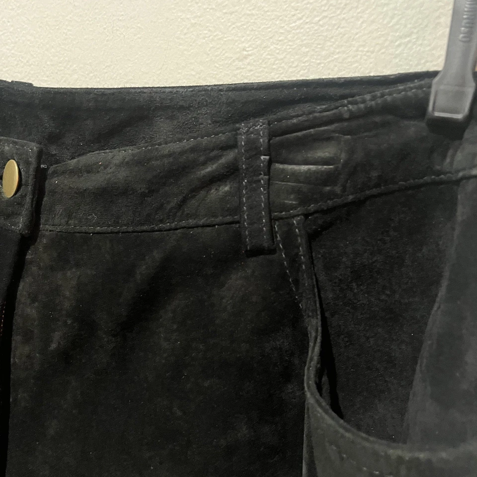 Pantalones de cuero de gamuza Spiegel para mujer 12 forrados negros pierna recta 33x31 Goth Emo Foto 4 de 4