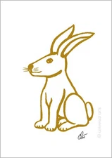 JACQUELINE DITT - Gold Rabbit A3 signed ltd. original print graphic rabbit