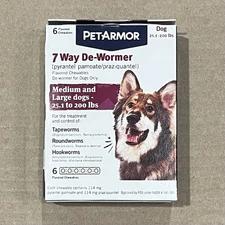 PetArmor 7 Way De-Wormer For Dogs (Medium-Large 25-200 lbs) 6 Tabs - EXP 2027