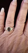 Sterling Silver 925 oval cut green quartz ring with cz accent stones size 7.25