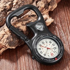 Luminous Holiday-Ready Clip-On Carabiner Pocket Watch with Compass/Bottle Opener