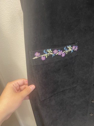 VTG AMANDA SMITH SZ L Pinafore Dress Velvet Embroidery Floral Kindergarten 90S - Picture 16 of 23