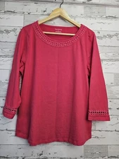 Talbots Pink Cotton Crochet Detail Jersey Top Womens Xlarge