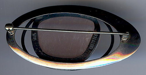SIGNED WWL MODERNIST VINTAGE STERLING SILVER ROSE QUARTZ PIN BROOCH - Picture 2 of 2