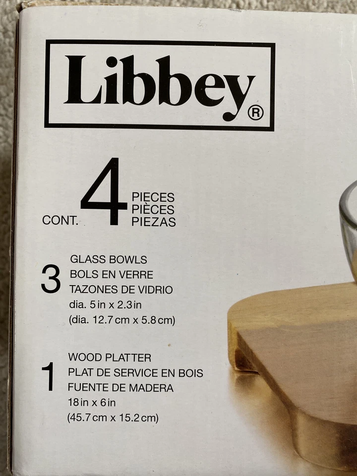 NIB Libbey 4 Piece Acacia Wood Condiment Set, Clear - Image 2 of 4