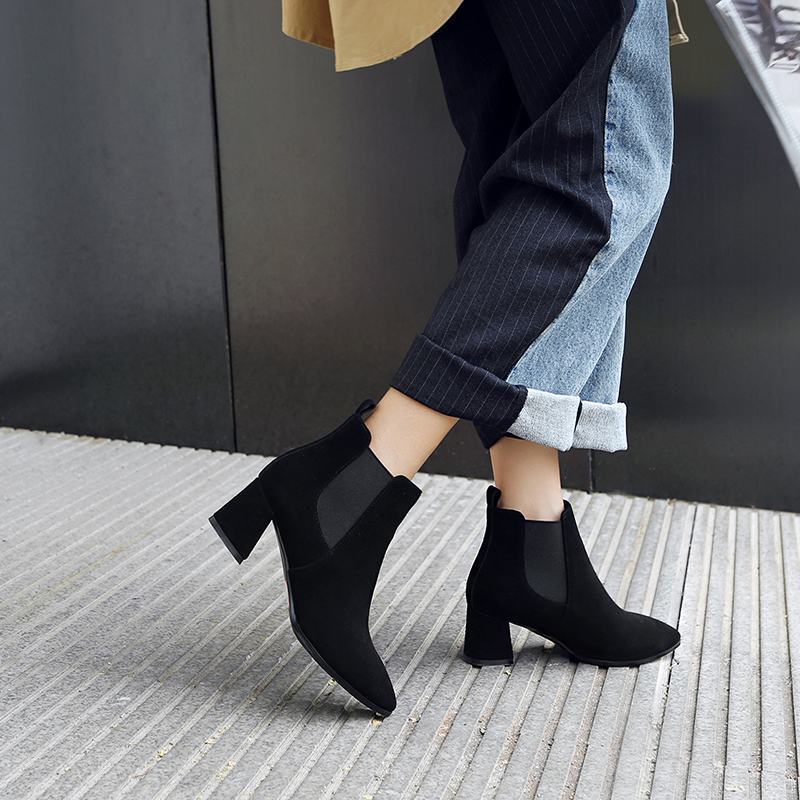 Chelsea Womens Suede Block Heels Sexy Pointed Toe Toe Toe Stretchy Pull On Ankle Boots dce820 Chelsea Womens Suede Block Heels Sexy Pointed Toe Toe Toe Stretchy Pull On Ankle Boots dce820