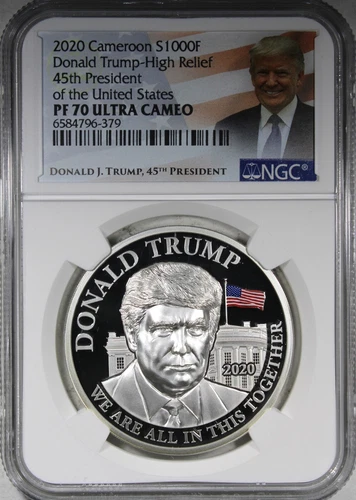 2020 Cameroon 1oz Colorized Silver S1000F Donald Trump NGC PF70 ULTRA CAMEO
