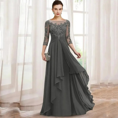 Elegant A-Line Mother Of the Bride Dress Chiffon Appliques Long Party Prom Gowns