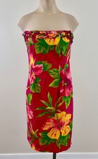 RALPH LAUREN Sz 2 Multi Hibiscus Hawaiian Floral Strapless Ruffle Mini Dress VTG
