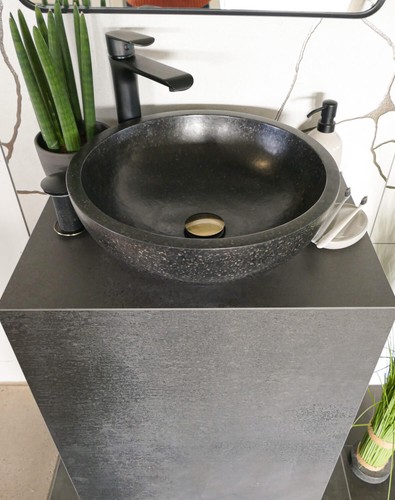 Terrazzo Waschbecken Schwarz Betonwaschbecken rund 40 cm Bowl Terrazzo Becken - Bild 6 von 12