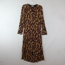 Hush Dress Size 8 Brown Leopard Print Long Sleeve Waisted Long Button Closure.