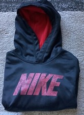 Boys Nike Therma Fit Hoodie Sweatshirt Black Red Size 7 Euc