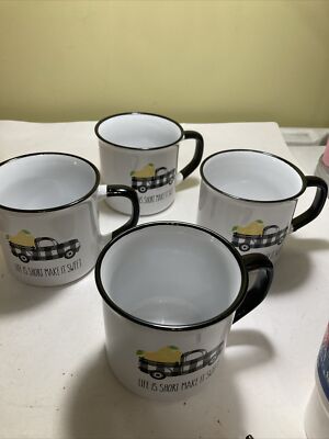 Coffee Mugs Four Black-And-White Life Is Too $Hort Make It Sweet 16 Ounce