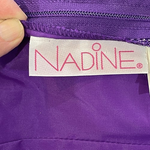 Vintage 80s Nadine Purple Metallic Mini Dress Sz 9 Scoop Neck V-Back Prom Party - Picture 6 of 14