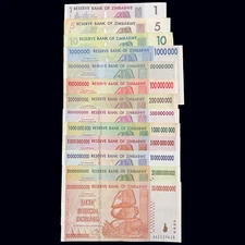 Zimbabwe 13 Banknotes Set 1 5 10 20 50 100 200 500 Million Billion Dollar Money