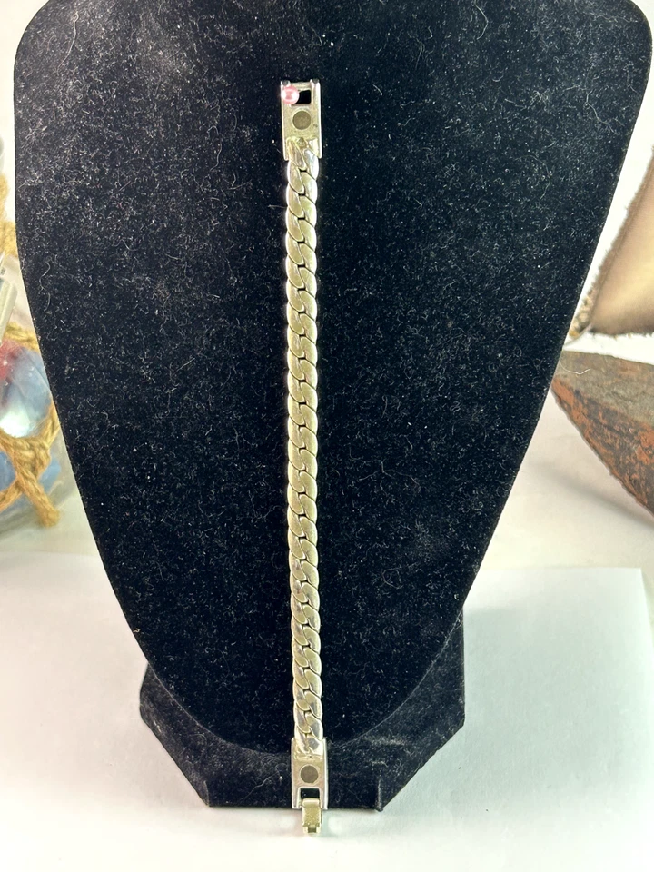 男式镀银铜弯链 7 英寸手链带扣 — 第 2/4 张图片