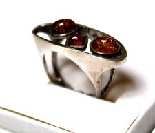 Baltic Genuine Cognac Honey Colors Amber Ring 925 Silver Made in Poland 96