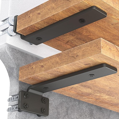 Shelf Bracket, Heavy Duty Floating Shelf Brackets 6 inch Long,  Black 6 Pack - Afbeelding 1 van 7