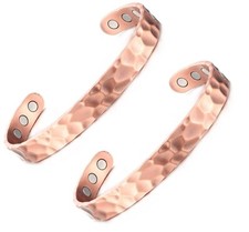 2 Pack Hammered Solid Copper Magnetic Bracelet Arthritis Therapy Cuff Bangle