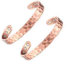 2 Pack Hammered Solid Copper Magnetic Bracelet  Arthritis Therapy Cuff Bangle