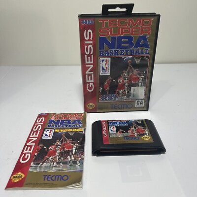 Tecmo Super NBA Basketball (Sega Genesis, 1993) W/ Case Manual