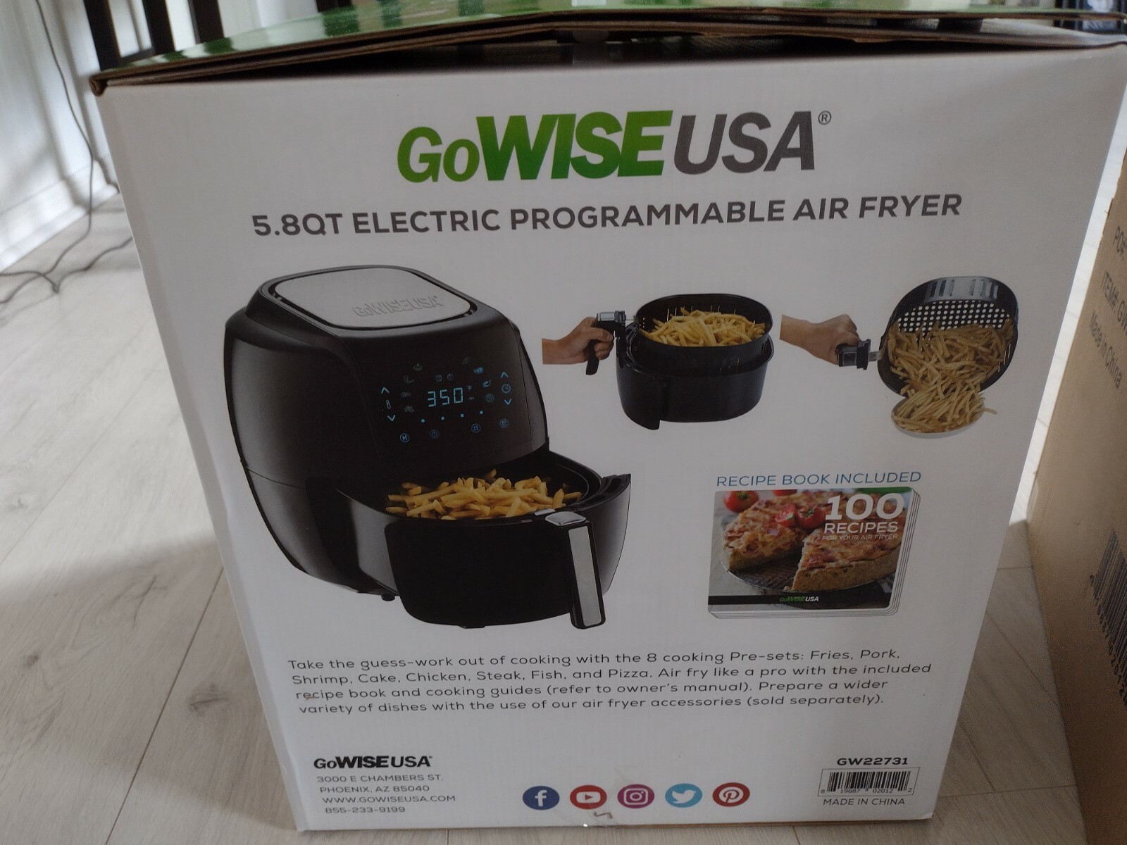 GoWISE USA GW22731 5.8 Quart Air Fryer Black 100 Recipes Book