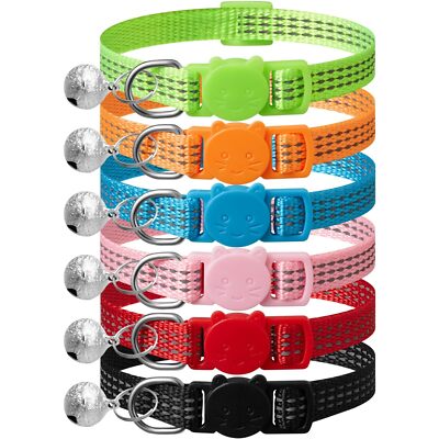 Upgraded Version 6 Pack Reflective Cat Collars with Bell,Breakaway Safety Kit...