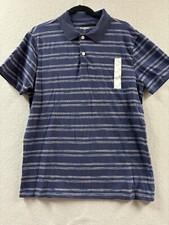 Goodfellow  Co Mens M Dressy Blue Striped Standard Fit Short Sleeve Polo Shirt