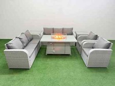 Fimous Wicker Rattan Garden Furniture Set Sofa Gas Fire Pit Table Indoor Outdoor