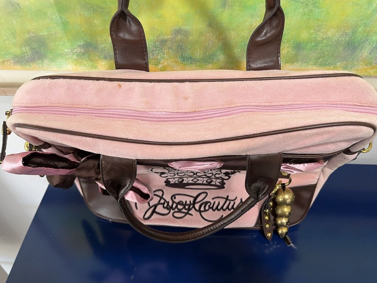 Juicy Couture Jeweled Crown Messenger Bag Purse Pink Brown Juicy Couture Jeweled Crown Messenger Bag Purse Pink Brown