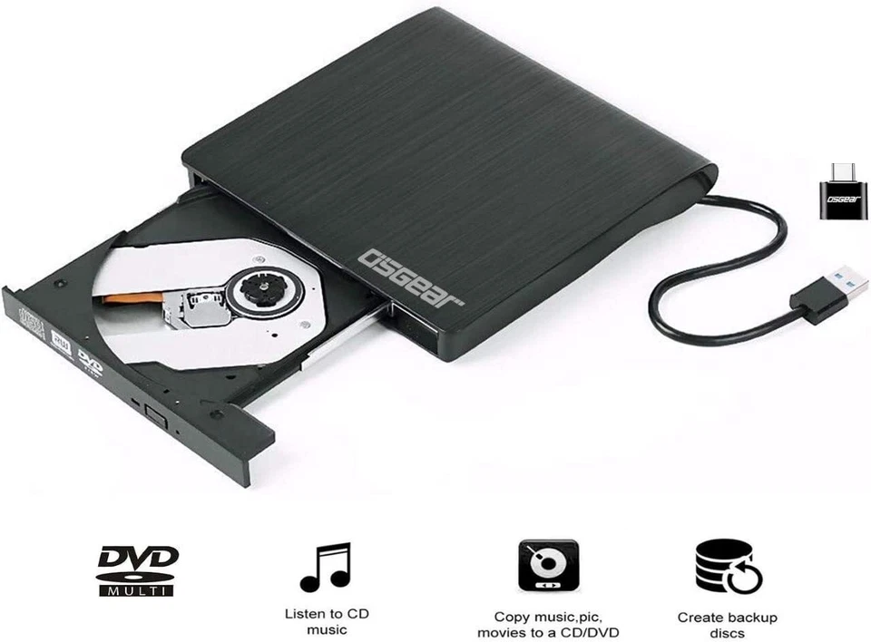 Slim External CD DVD RW Drive USB 3.0 Writer Burner Player Black For Laptop PCS - Image 2 of 4
