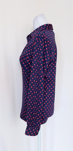 Andrew St. John V Neck Blue Red Polka Dot Top Blouse Size Medium Vintage - Picture 4 of 7