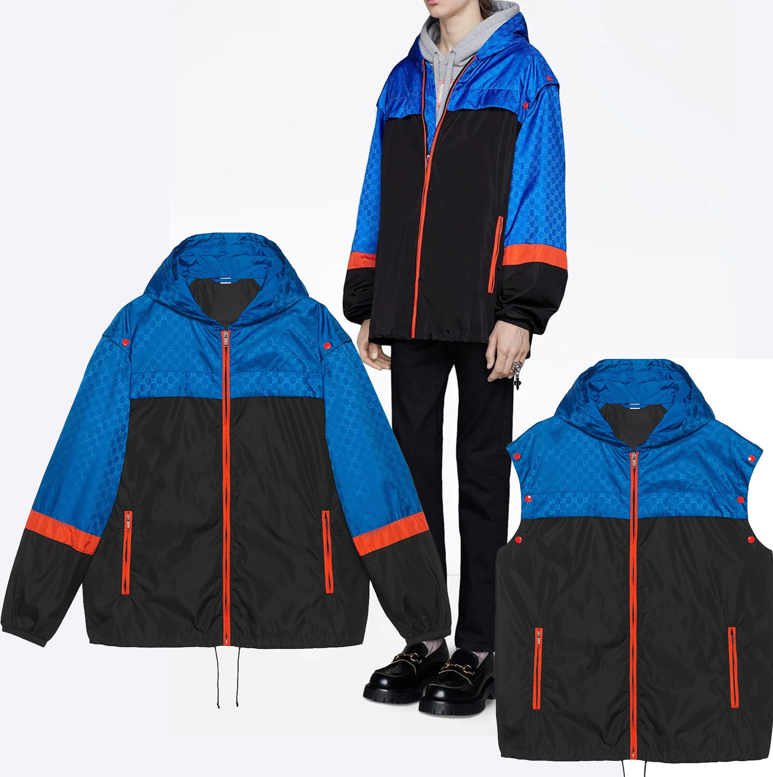 GUCCI JACKET MENS GG JACQUARD NYLON HOODED DETACHABLE SLEEVES VEST $2,300  48 M | eBay