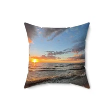 Sunset, Ocean, Colorful, Peaceful, Beach, Pillow, Spun Polyester Square Pillow, 