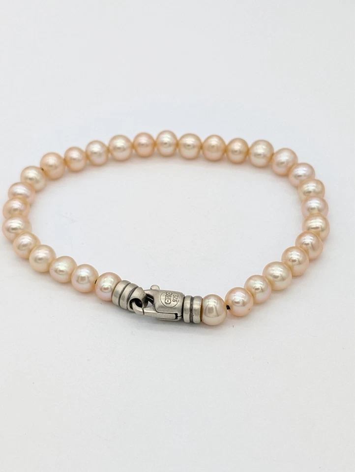 Men’s Pink Pearl Bead Bracelet Sterling Silver Handmade Spiritual Jewelry - Image 3 of 4