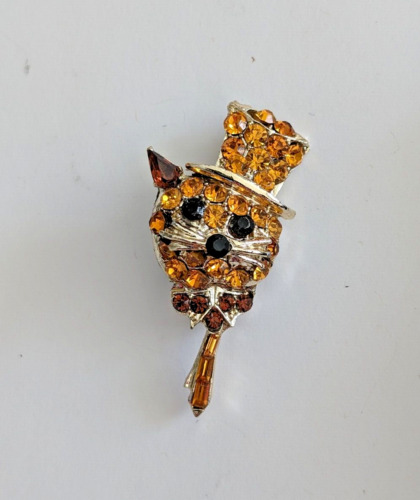 Vintage Pell Rhinestone Cat with Top Hat and Tie B
