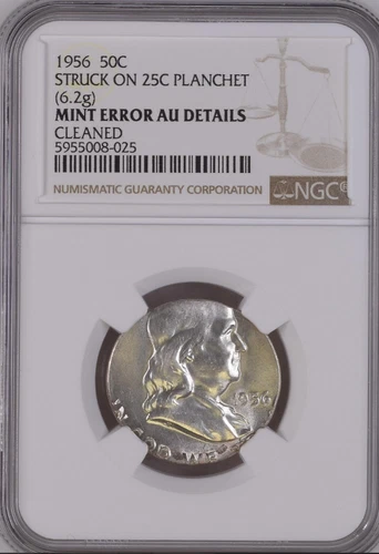 1956 Franklin Half Dollar Struck on 25C Planchet NGC AU Details Cleaned BX3-30