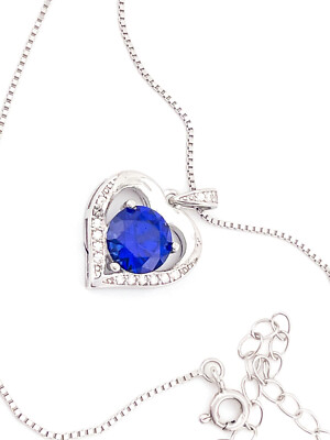 2 Karat Diamant Herz Collier echter Saphir Collier Anhänger Silber 18 Karat Gold